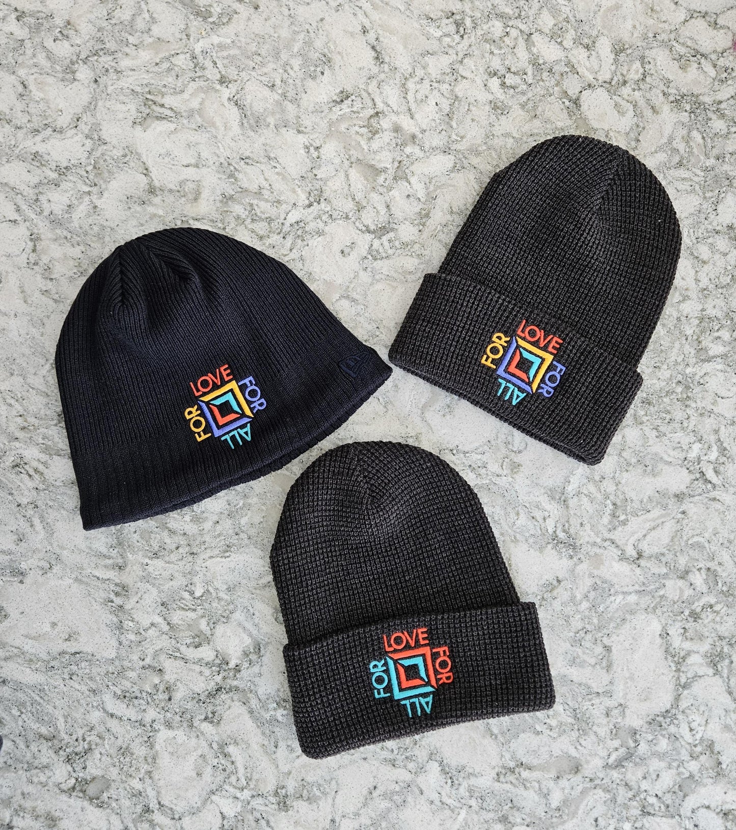 Black Beanie with 4 Color Logo Embroidery, No Cuff (Preorder)
