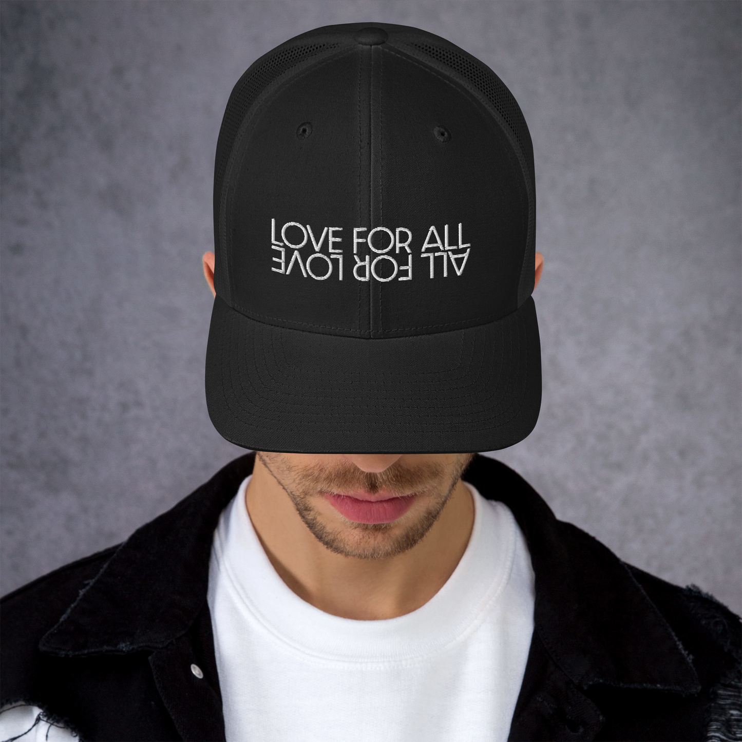 Love For All White Embroidered Trucker Cap