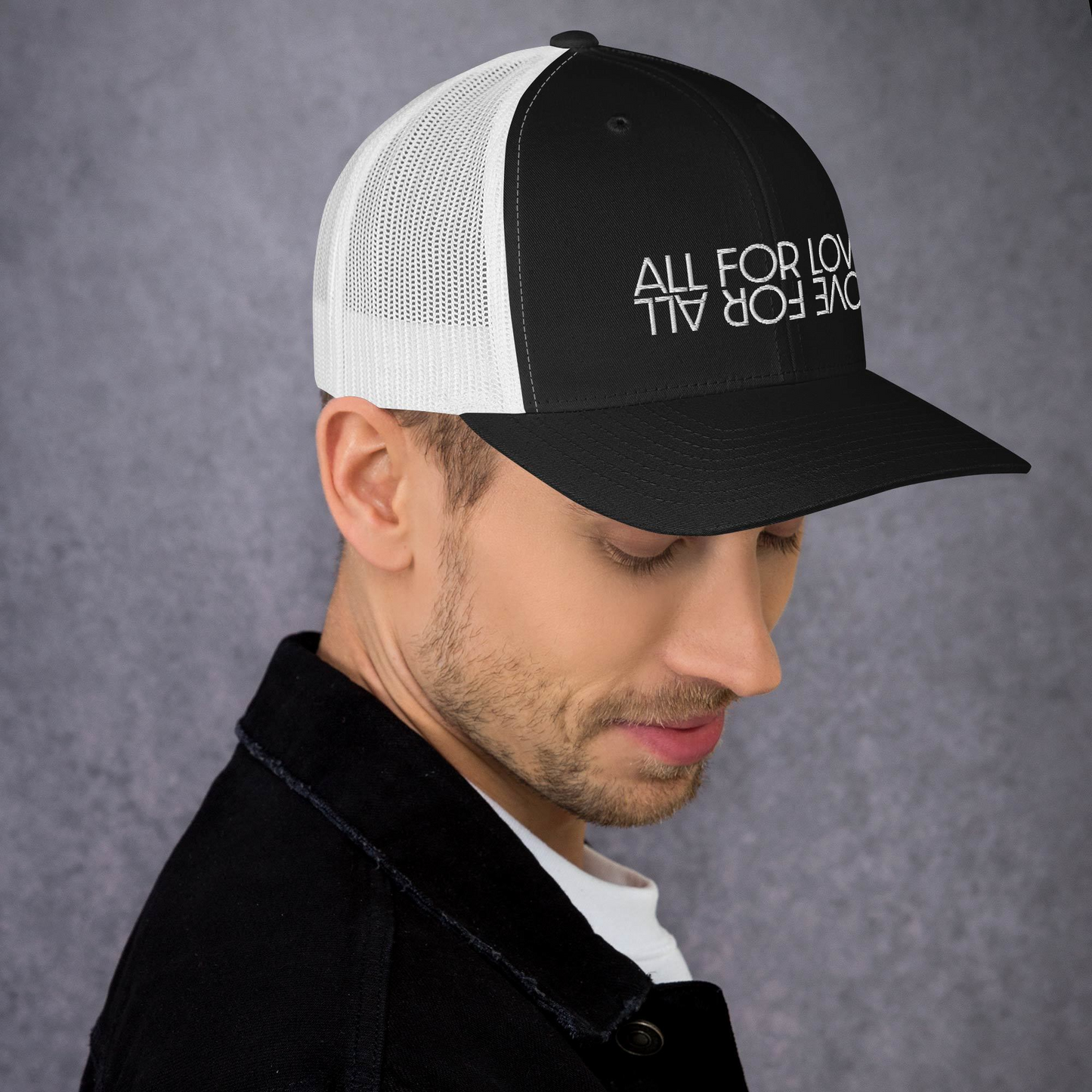 All For Love White Embroidered Trucker Cap