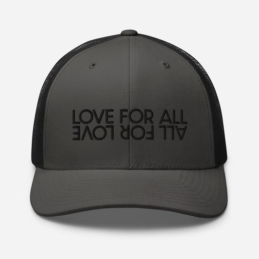 Love For All Puffy Black Embroidered Trucker Cap