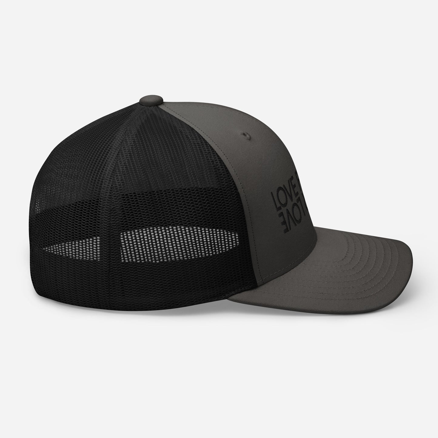 Love For All Puffy Black Embroidered Trucker Cap